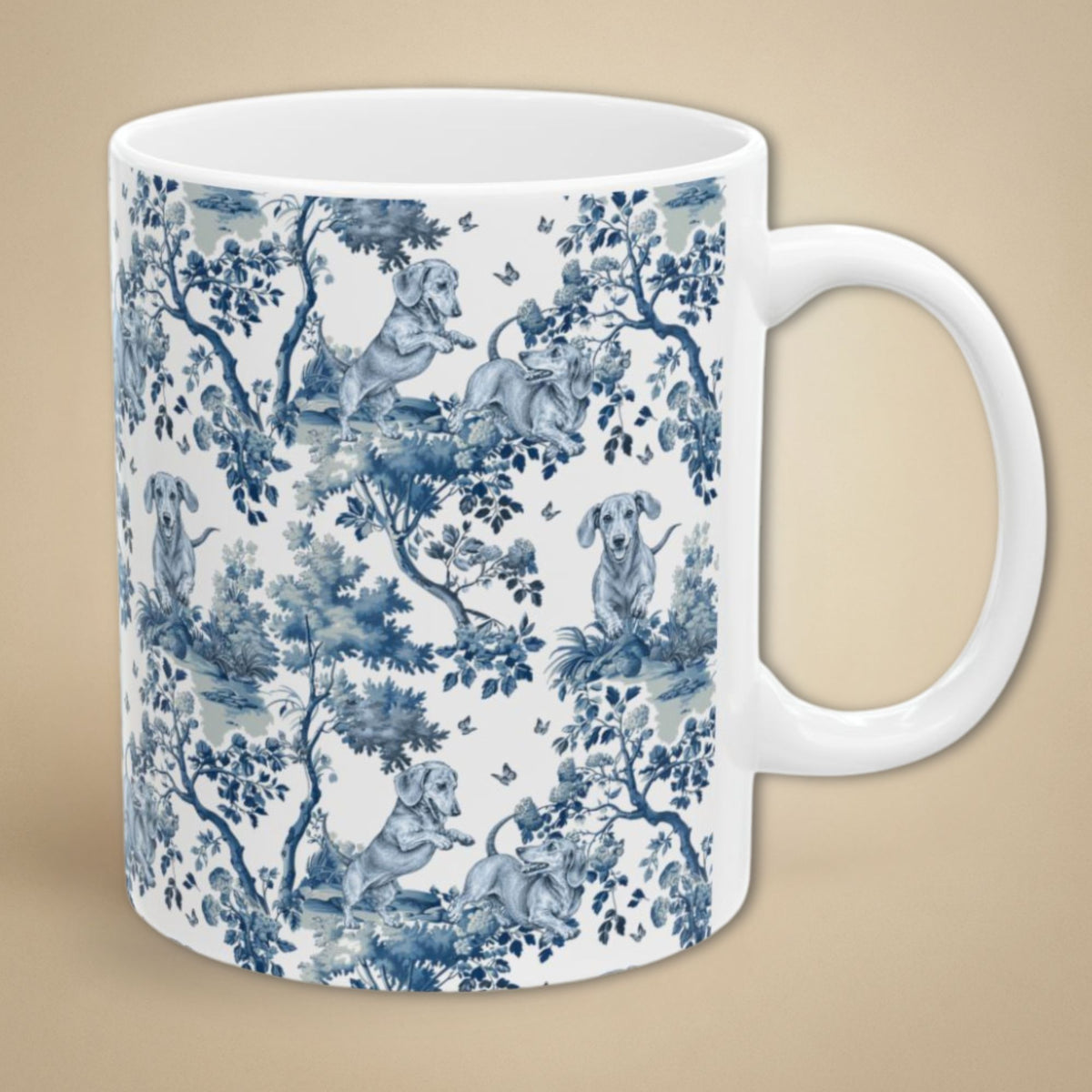 Dachshund Playing petite garden toile 11 oz ceramic mug, right view