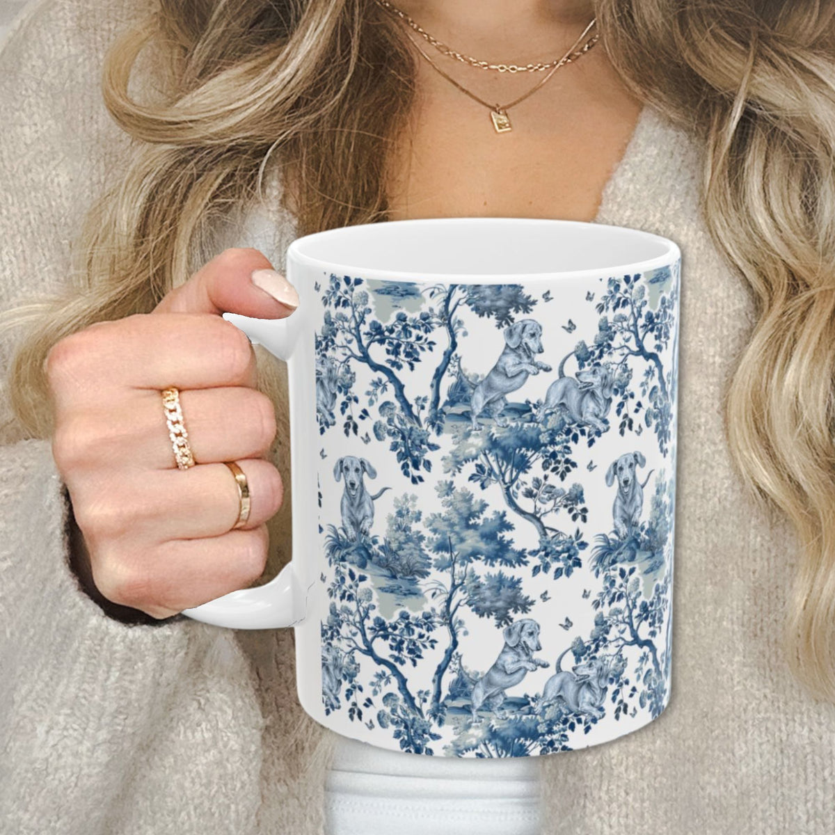 Dachshund Playing petite garden toile 11 oz ceramic mug, left view