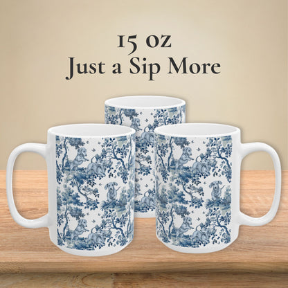 Dachshund Playing petite garden toile 15 oz ceramic mug, left, front and right views