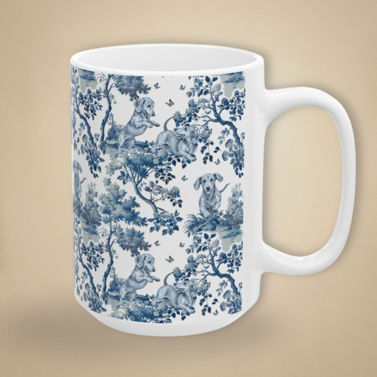 Dachshund Playing petite garden toile 15 oz ceramic mug, right view