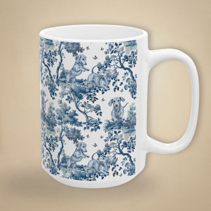 Dachshund Playing petite garden toile 15 oz ceramic mug, right view