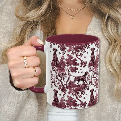 Dalmatian petite cranberry toile 11 oz ceramic mug, left view