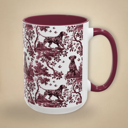 Dalmatian petite cranberry toile 15 oz ceramic mug, right view