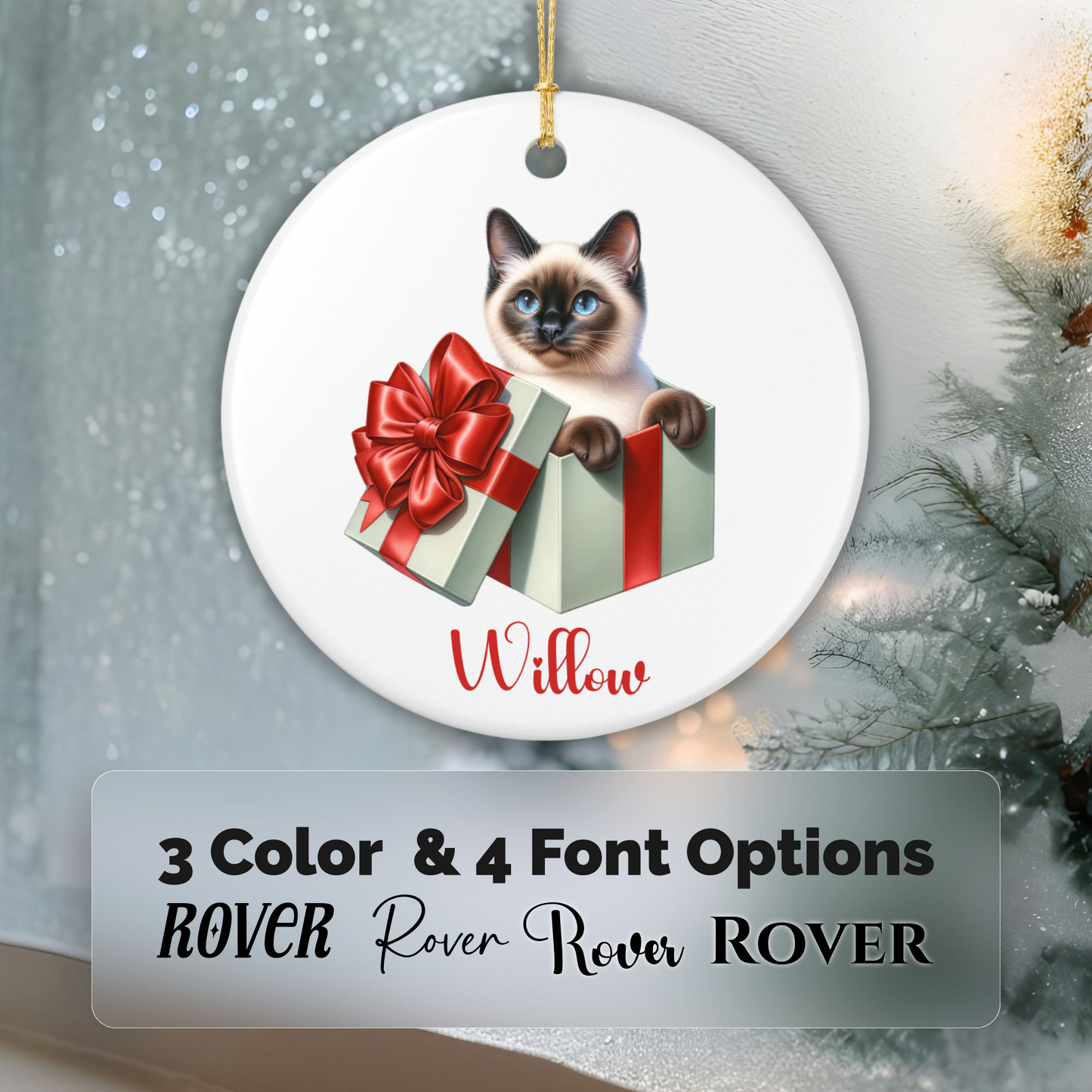 Siamese Cat Ornament with Custom Name