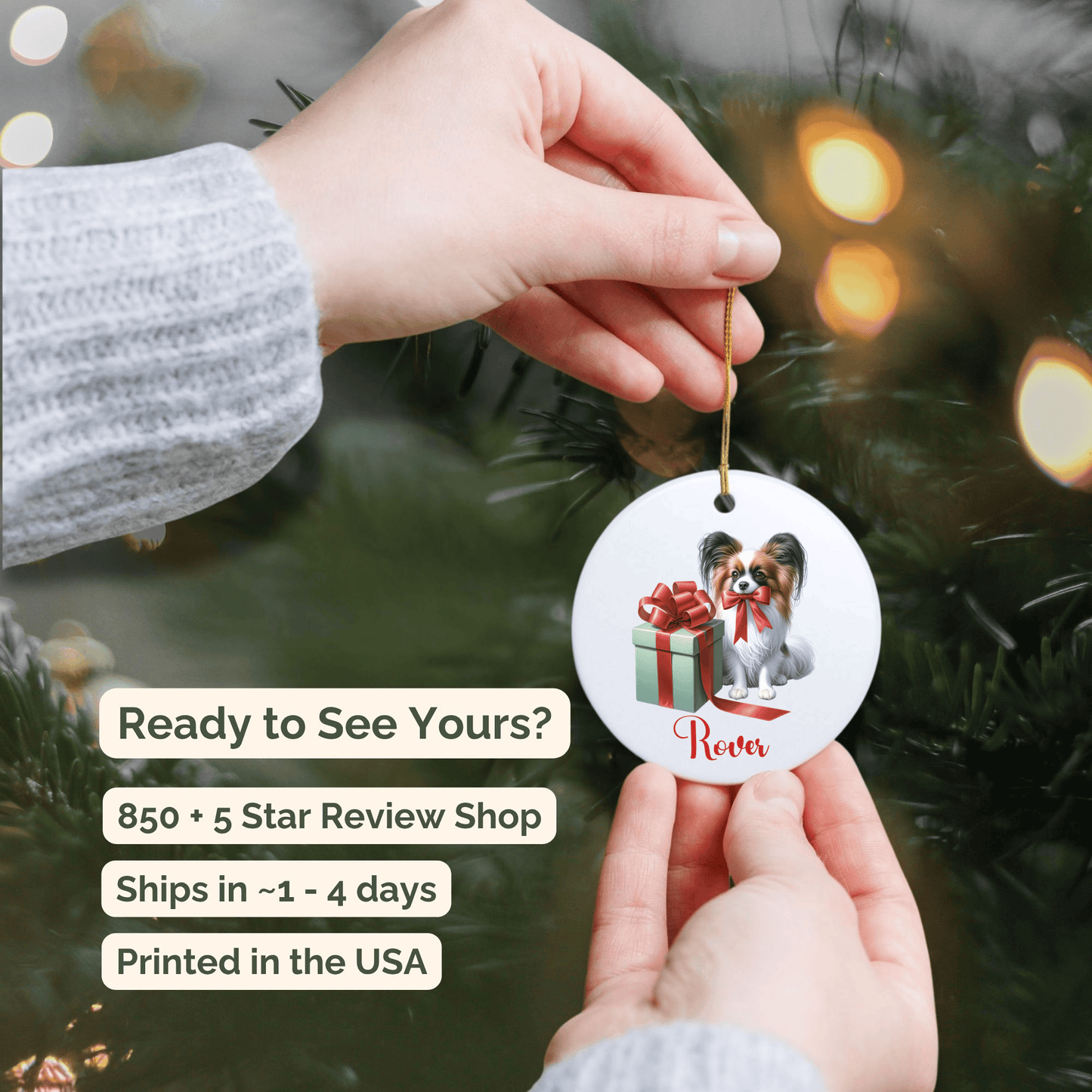 Papillon Ornament with Custom Name