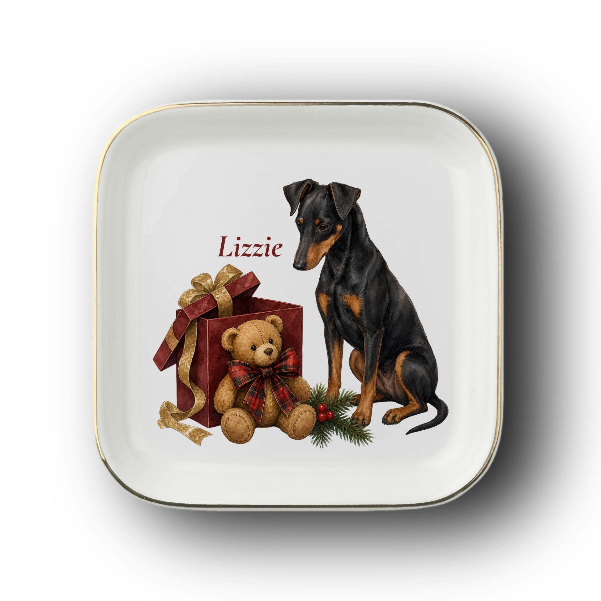 Manchester Terrier jewelry dish on a white background
