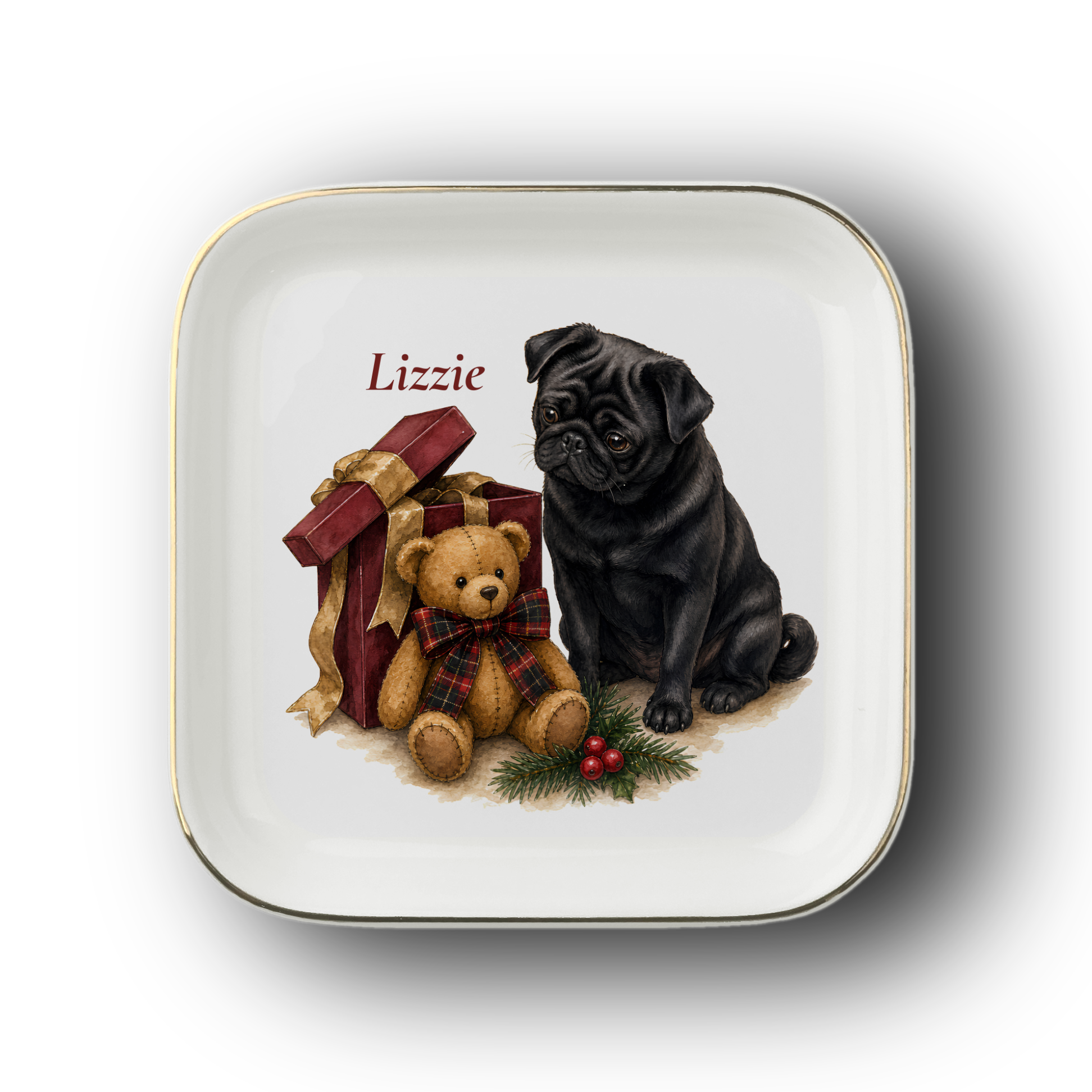 Pug jewelry dish on a white background