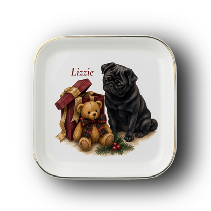 Pug jewelry dish on a white background