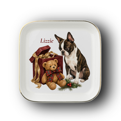 Boston Terrier jewelry dish on a white background