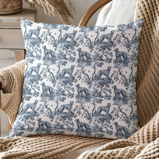Scottish Deerhound Pillow Cover - Blue Toile Pattern