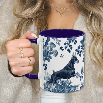 Doberman Standing & Running Portrait toile 11 oz ceramic mug, left view