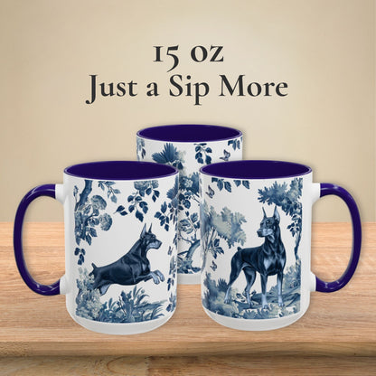 Doberman Standing & Running Portrait toile 15 oz ceramic mug, left, front and right views