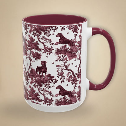 Doberman Uncropped petite cranberry toile 15 oz ceramic mug, right view