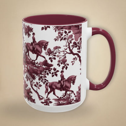 Dressage Horse cranberry toile 15 oz ceramic mug, right view