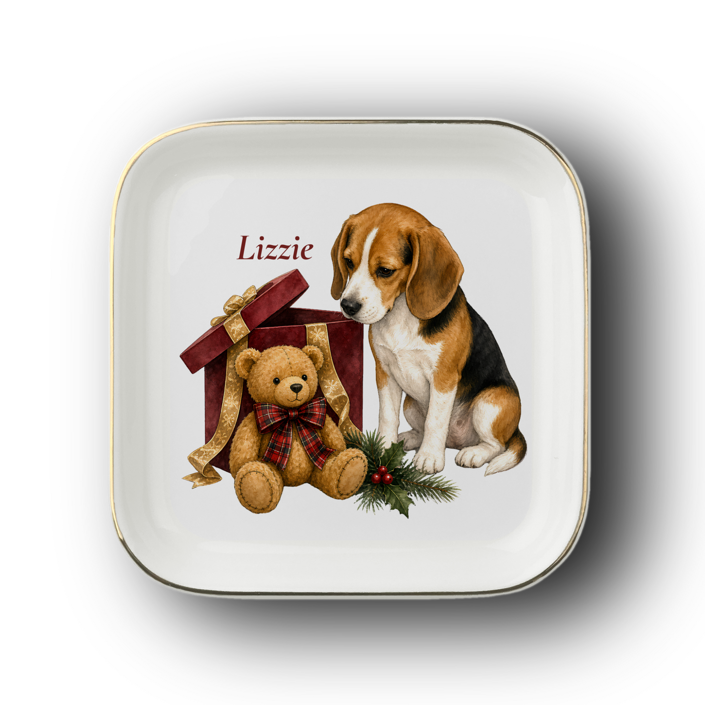 Beagle jewelry dish on a white background
