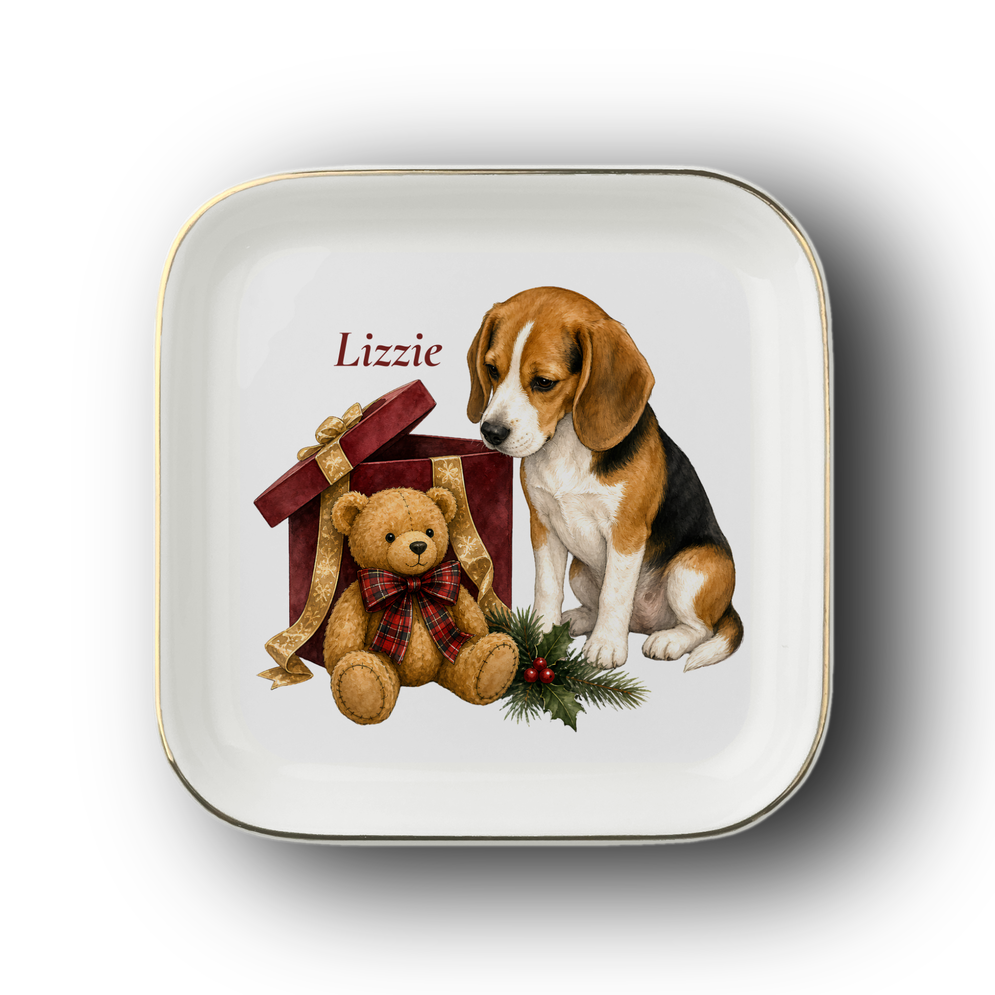 Beagle jewelry dish on a white background