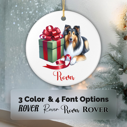 Rough Collie Ornament with Custom Name