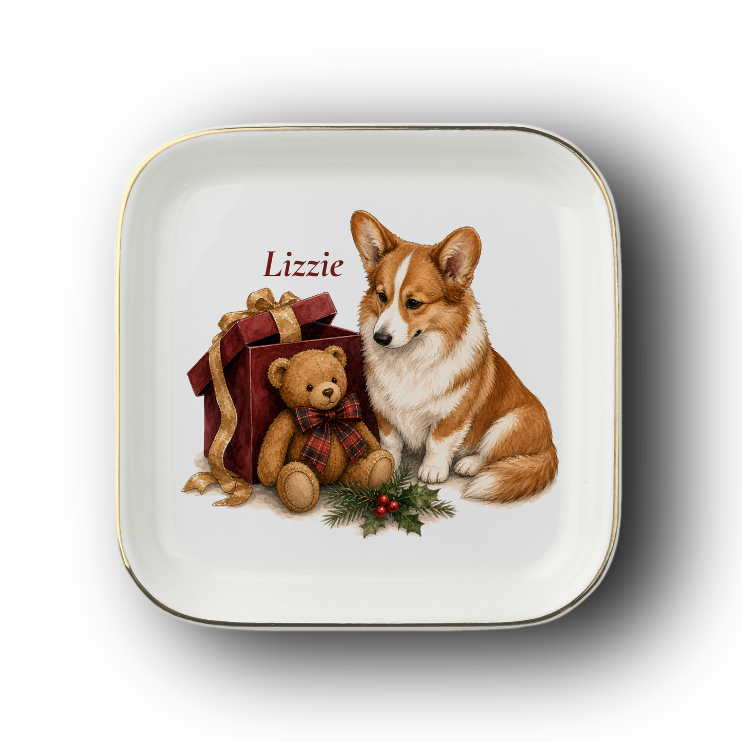Cardigan Welsh Corgi jewelry dish on a white background