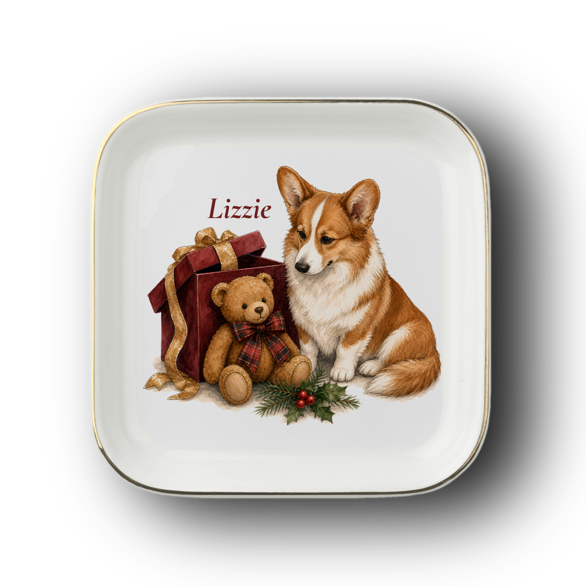 Cardigan Welsh Corgi jewelry dish on a white background