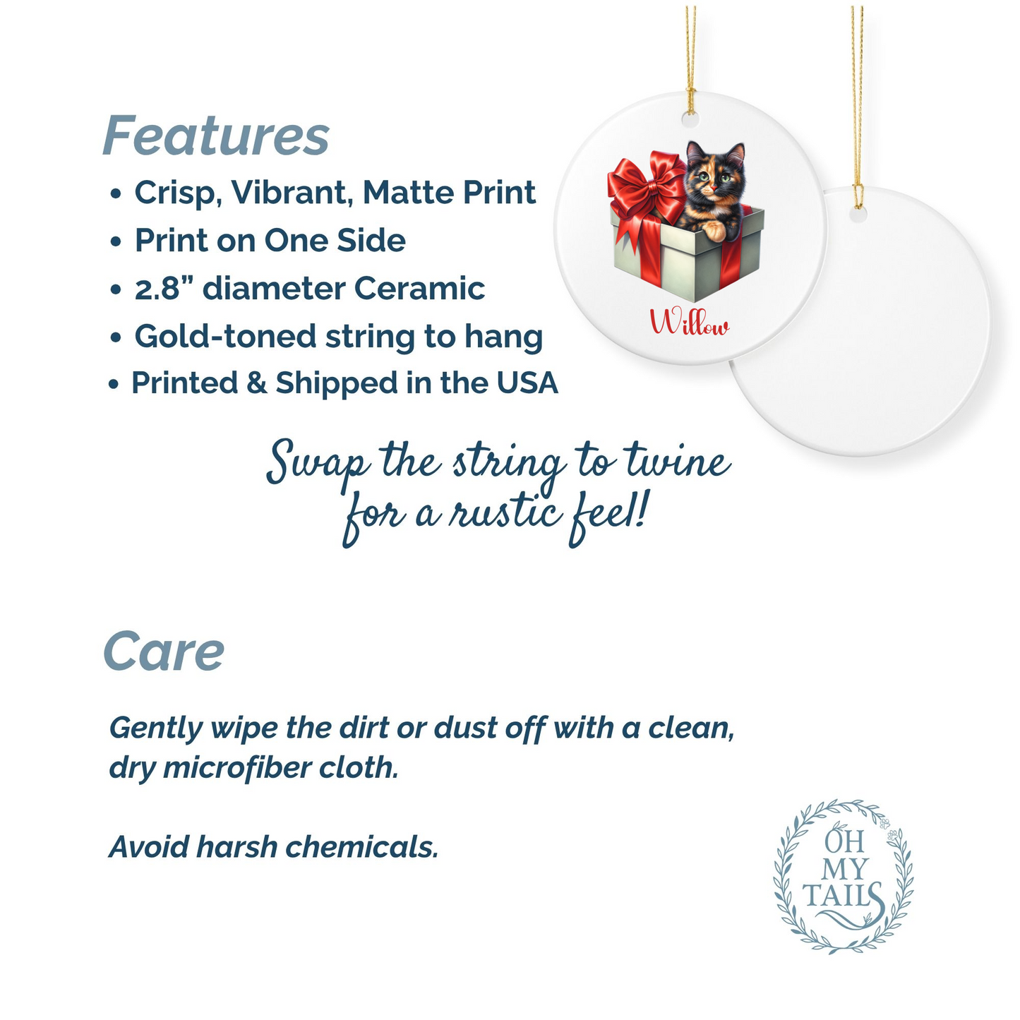 Tortie Cat Ornament with Custom Name