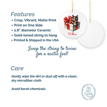 Tortie Cat Ornament with Custom Name