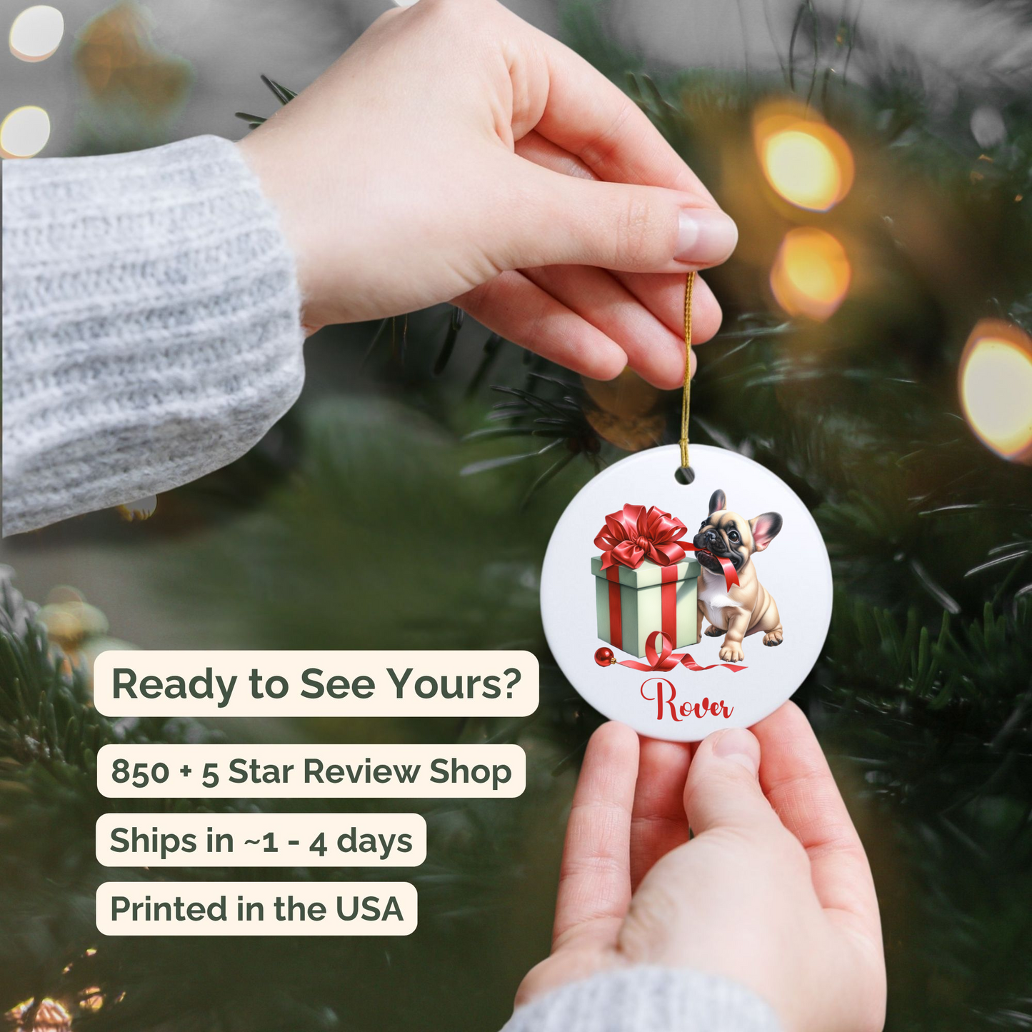 French Bulldog Ornament with Custom Name