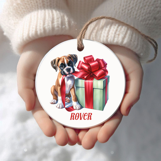 Boxer Ornament with Custom Name