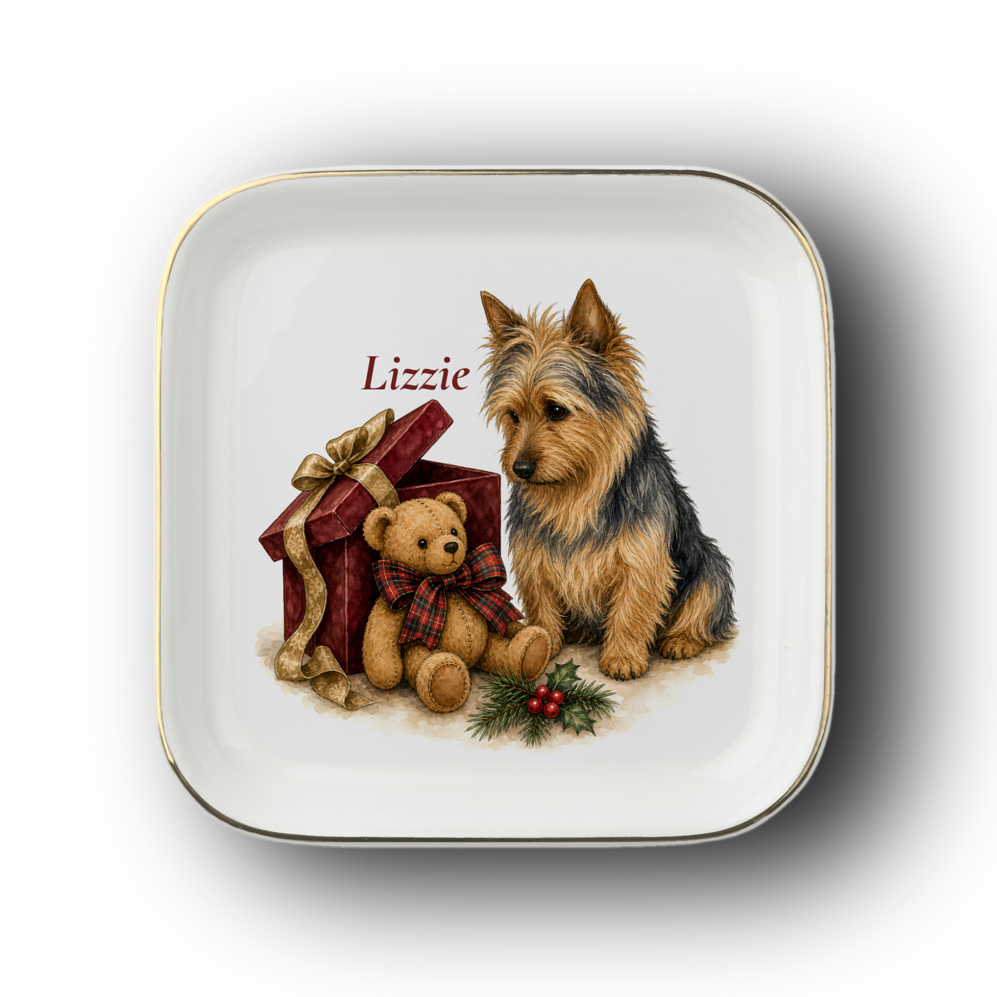 Australian Terrier jewelry dish on a white background