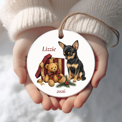 Personalized Chihuahua Christmas ornament held in cupped hands