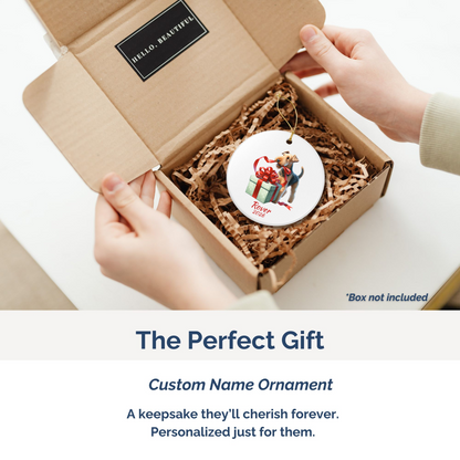 Airedale Terrier personalized ornament packed in a gift mailer box