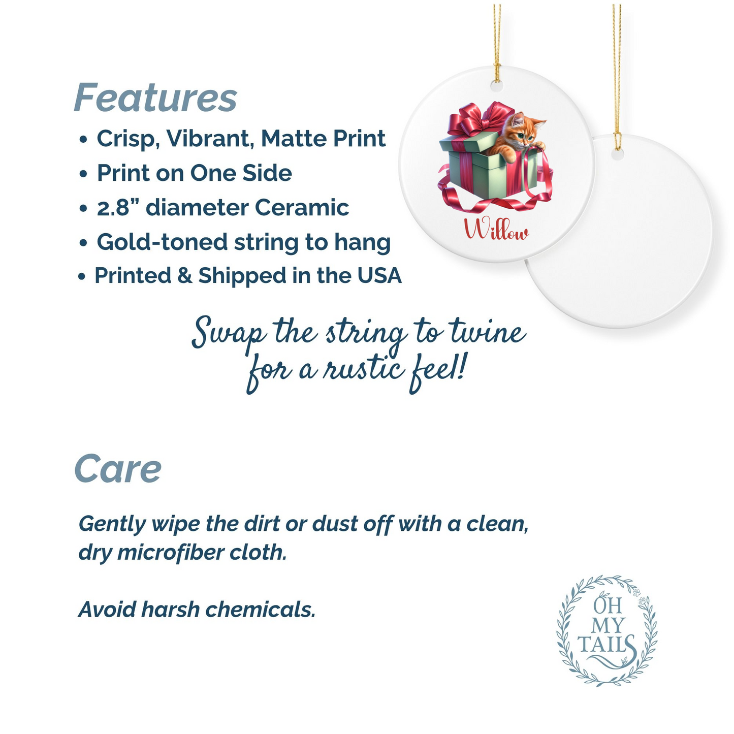 Orange Cat Ornament with Custom Name