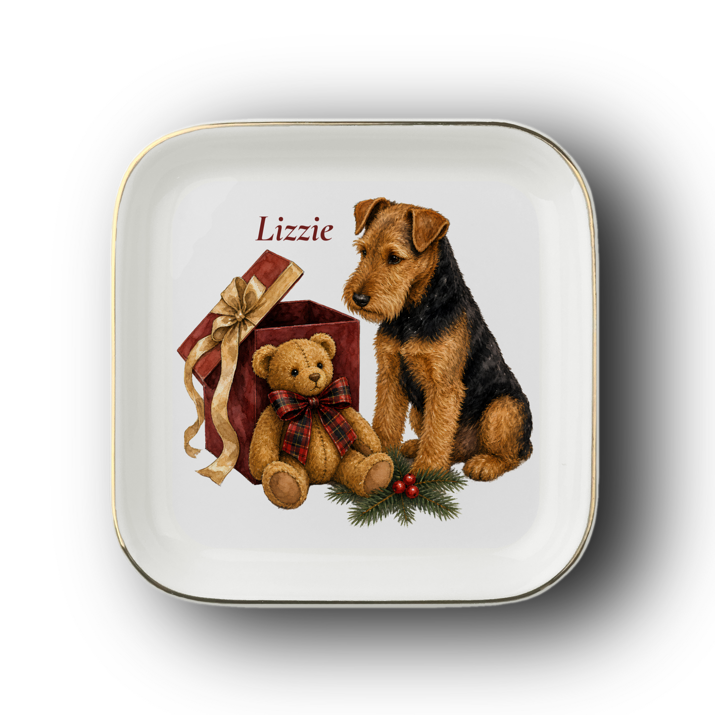 Welsh Terrier jewelry dish on a white background