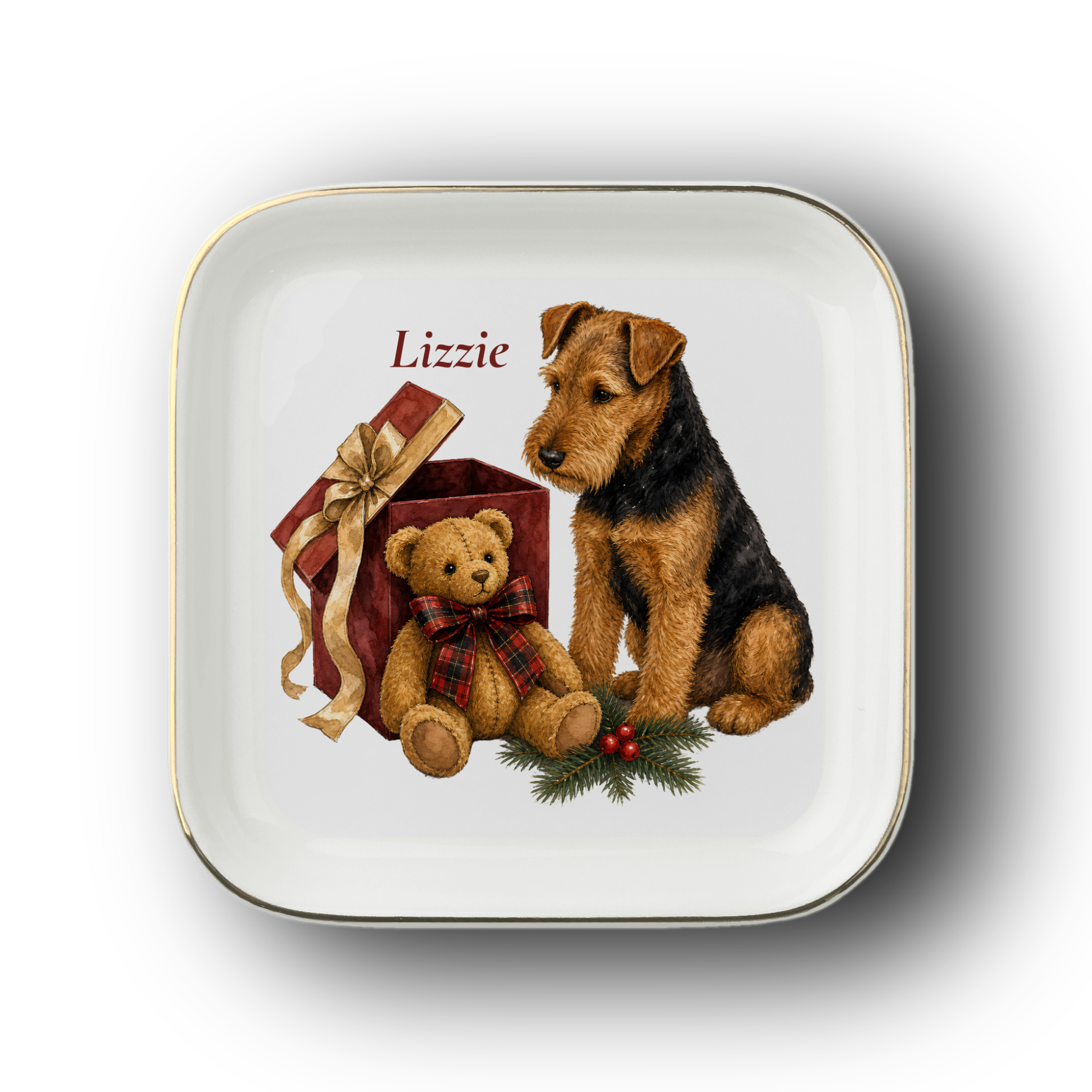 Welsh Terrier jewelry dish on a white background