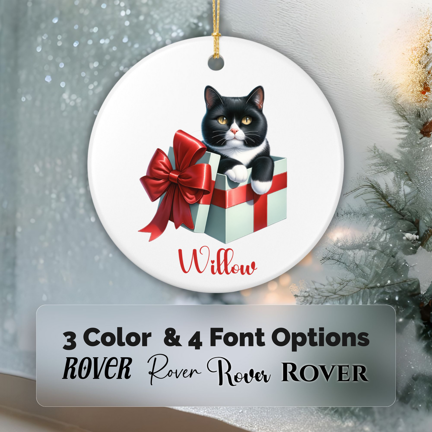 Tuxedo Cat Ornament with Custom Name