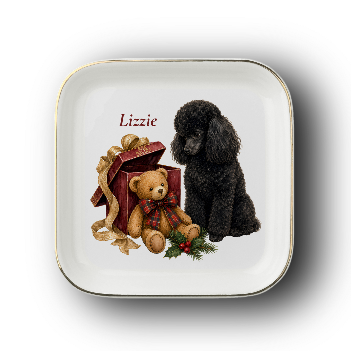 Miniature Poodle jewelry dish on a white background