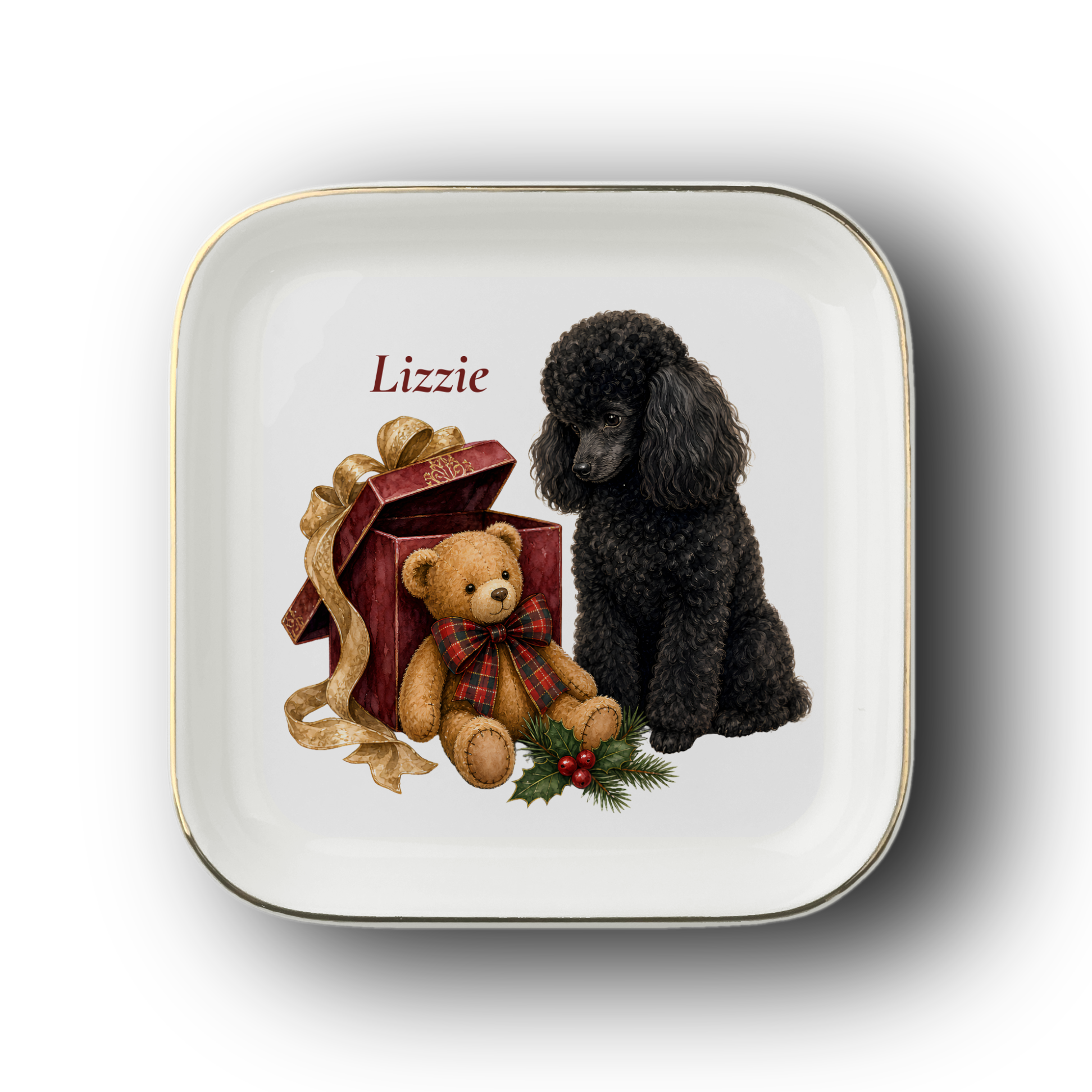 Miniature Poodle jewelry dish on a white background