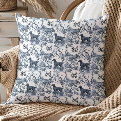 Flat-Coated Retriever Pillow Cover - Blue Toile Pattern