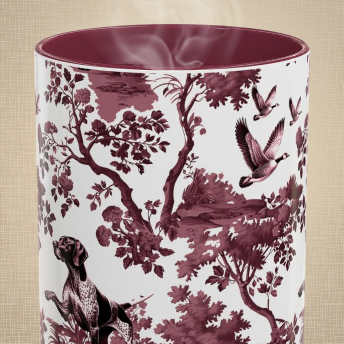 German Shorthaired Pointer cranberry toile 15 oz ceramic mug, front view