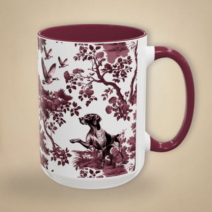 German Shorthaired Pointer cranberry toile 15 oz ceramic mug, right view