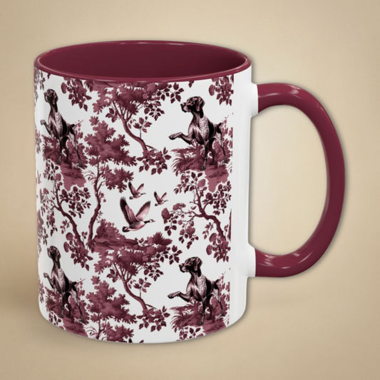 German Shorthaired Pointer petite cranberry toile 11 oz ceramic mug, right view