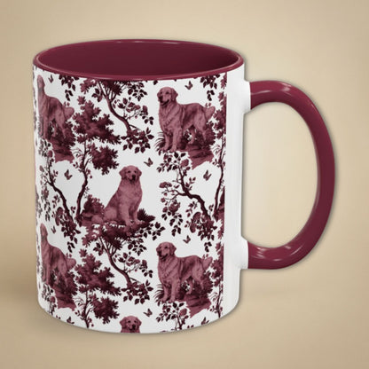 Golden Retriever petite cranberry toile 11 oz ceramic mug, right view