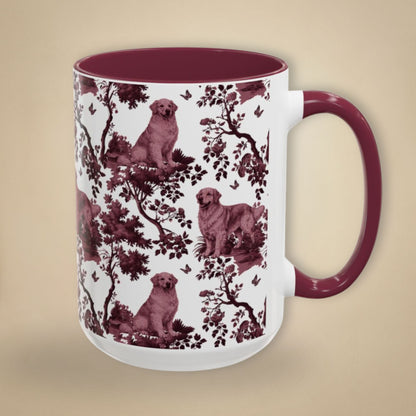 Golden Retriever petite cranberry toile 15 oz ceramic mug, right view