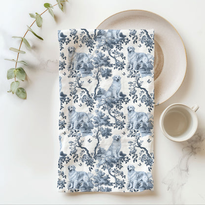Golden Retriever Cotton Tea Towels - Blue Toile Pattern