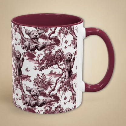 Goldendoodle petite cranberry toile 11 oz ceramic mug, right view