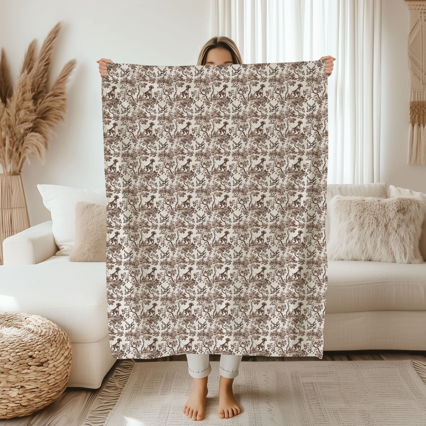 German Shorthaired Pointer Blanket - Brown Toile Pattern