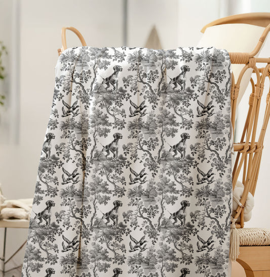 German Shorthaired Pointer Blanket - B&W Toile Pattern
