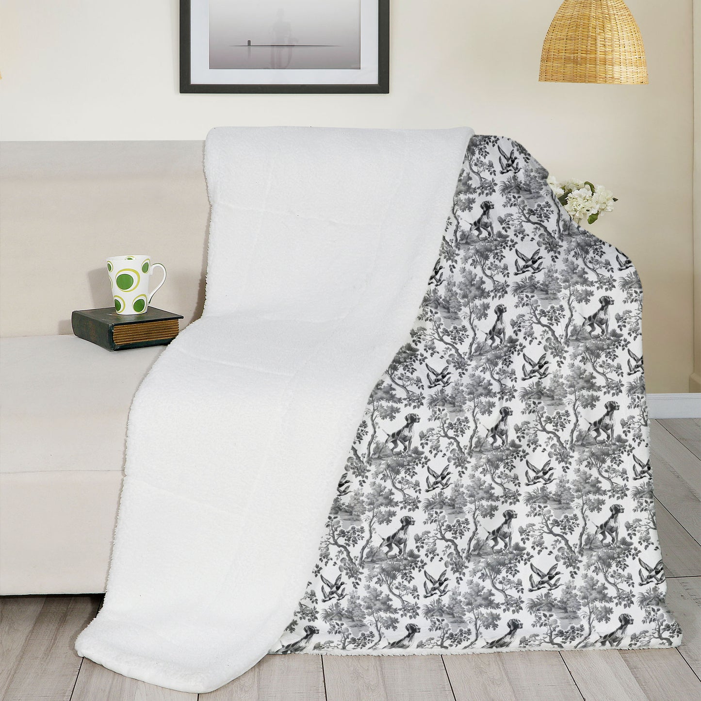 German Shorthaired Pointer Blanket - B&W Toile Pattern