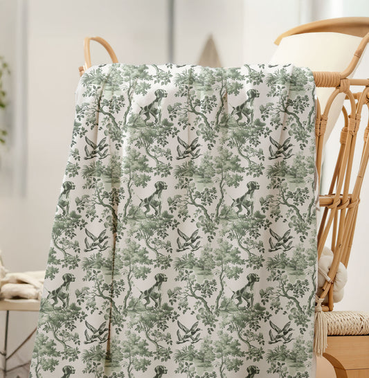 German Shorthaired Pointer Blanket - Sage Green Toile Pattern