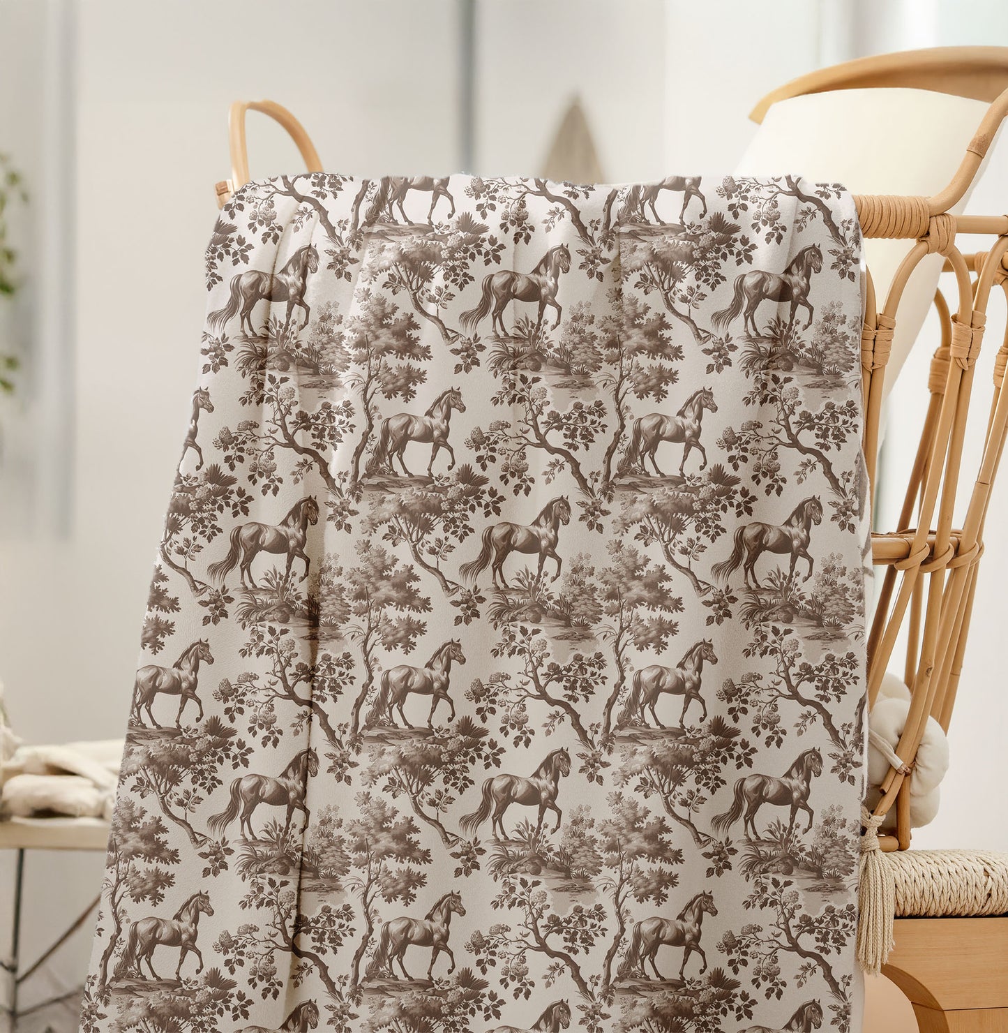 Brown toile Horse throw blanket, 30 by 40 inches