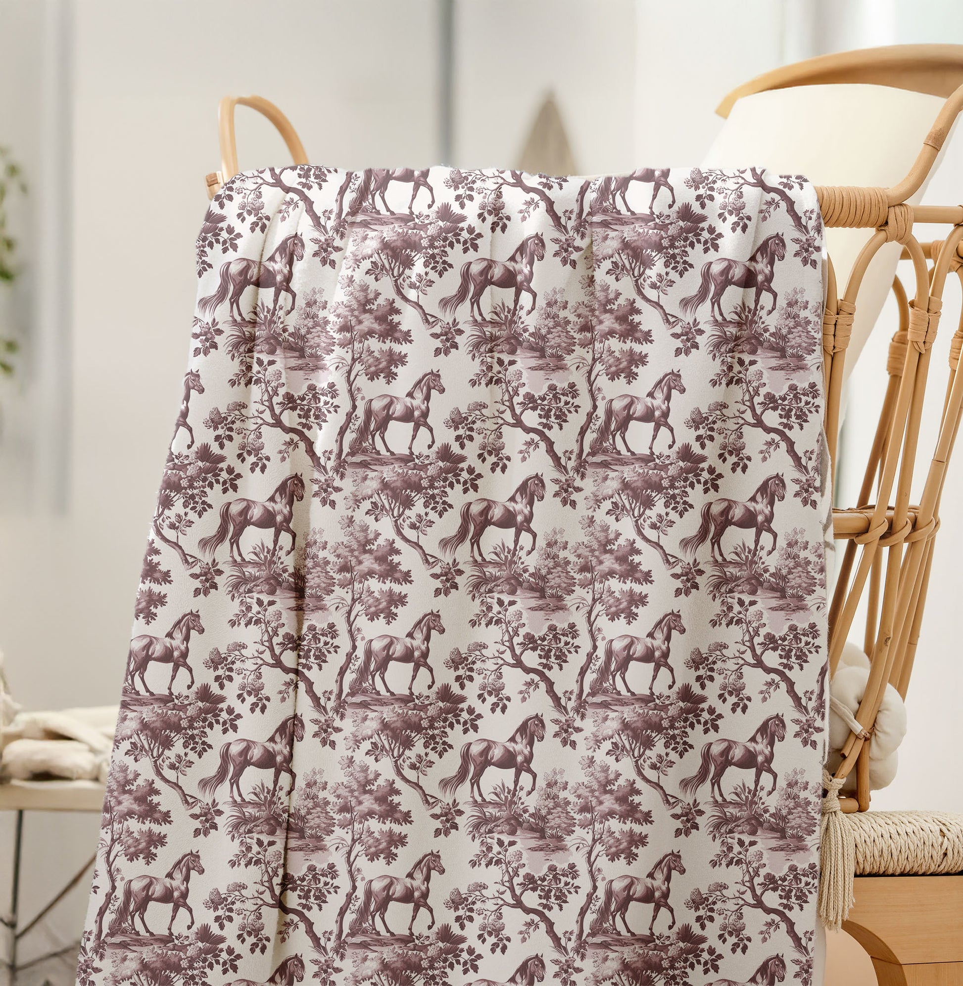 Pink toile Horse throw blanket, 30 by 40 inches